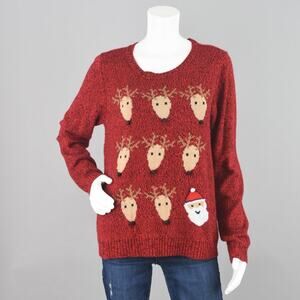 Karen Scott Red Knit Reindeer Christmas Sweater Women's Large